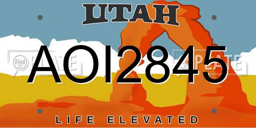 AOI2845 Utah License Plate
