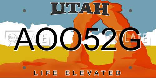AOO52G Utah License Plate