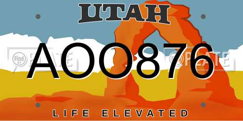 AOO876 Utah License Plate