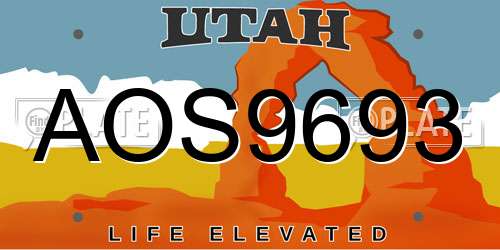 AOS9693 Utah License Plate