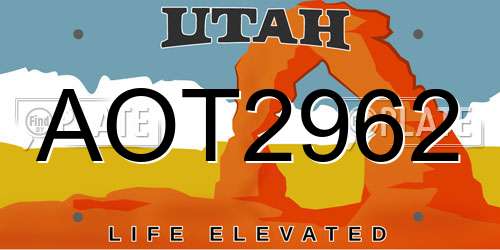AOT2962 Utah License Plate