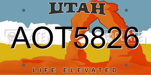 AOT5826 Utah License Plate