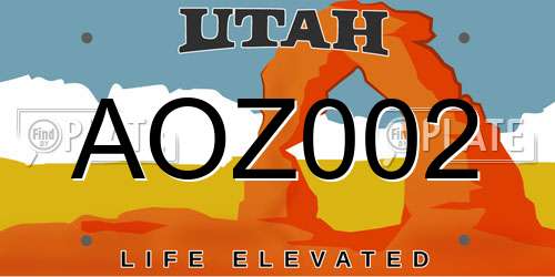 AOZ002 Utah License Plate