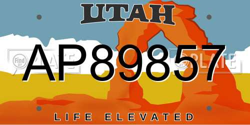 AP89857 Utah License Plate
