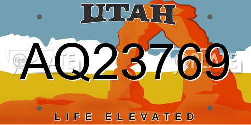 AQ23769 Utah License Plate