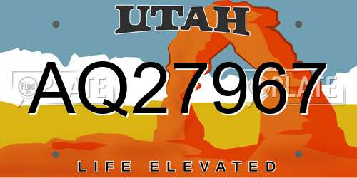 AQ27967 Utah License Plate