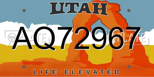 AQ72967 Utah License Plate