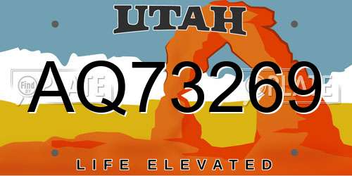 AQ73269 Utah License Plate