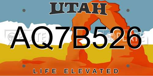 AQ7B526 Utah License Plate