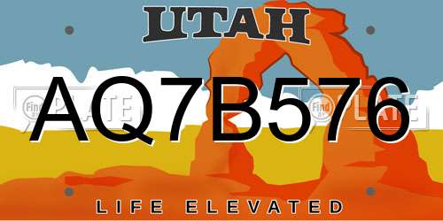 AQ7B576 Utah License Plate