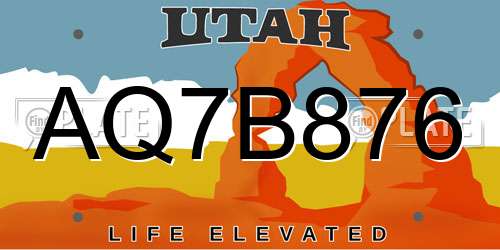 AQ7B876 Utah License Plate