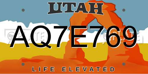 AQ7E769 Utah License Plate