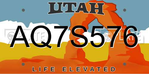 AQ7S576 Utah License Plate