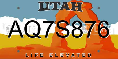 AQ7S876 Utah License Plate