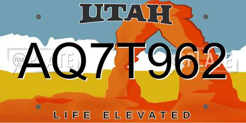AQ7T962 Utah License Plate