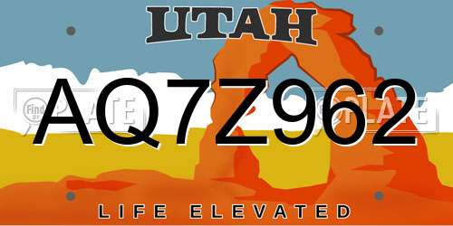 AQ7Z962 Utah License Plate