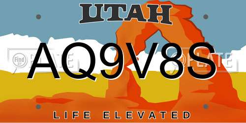 AQ9V8S Utah License Plate