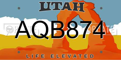 AQB874 Utah License Plate