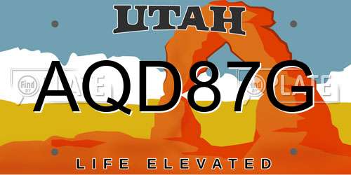 AQD87G Utah License Plate