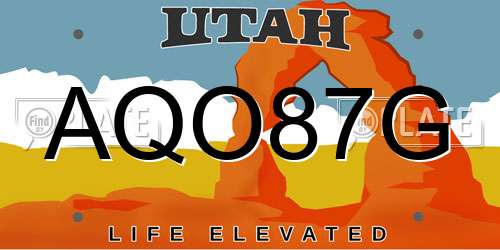 AQO87G Utah License Plate