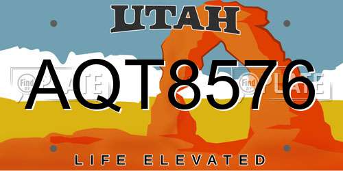 AQT8576 Utah License Plate