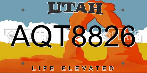 AQT8826 Utah License Plate