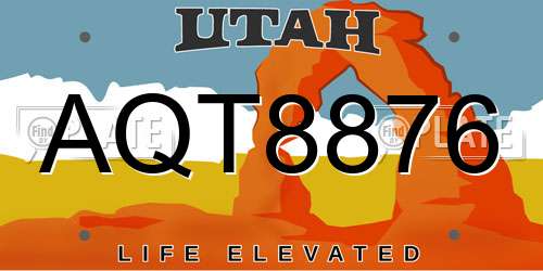 AQT8876 Utah License Plate