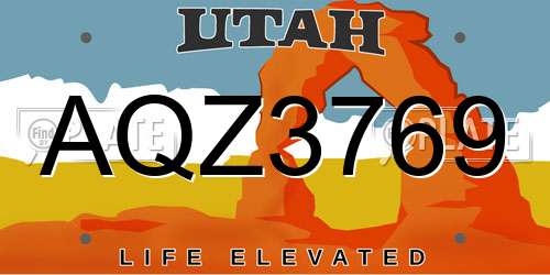 AQZ3769 Utah License Plate