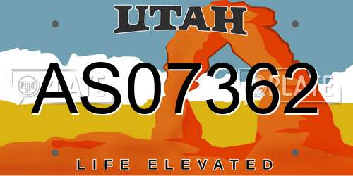 AS07362 Utah License Plate
