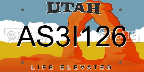 AS3I126 Utah License Plate