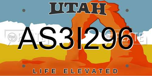 AS3I296 Utah License Plate