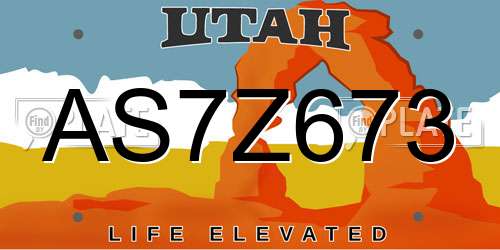 AS7Z673 Utah License Plate