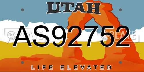 AS92752 Utah License Plate