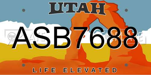 ASB7688 Utah License Plate