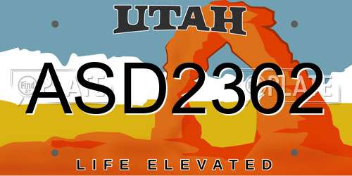 ASD2362 Utah License Plate