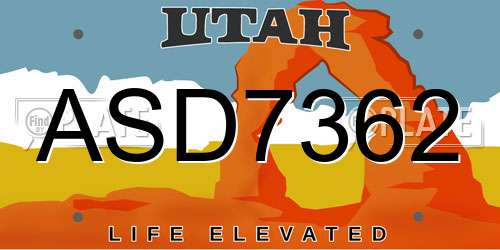 ASD7362 Utah License Plate
