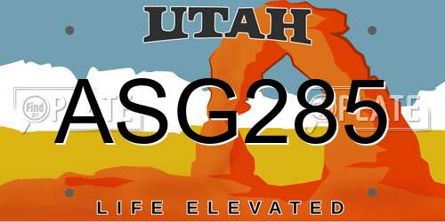 ASG285 Utah License Plate