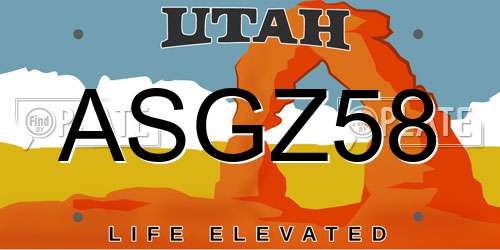 ASGZ58 Utah License Plate