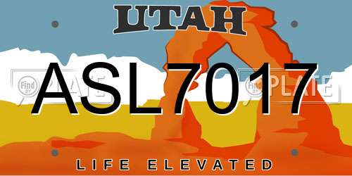 ASL7017 Utah License Plate