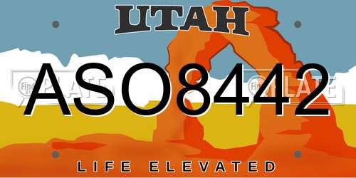 ASO8442 Utah License Plate