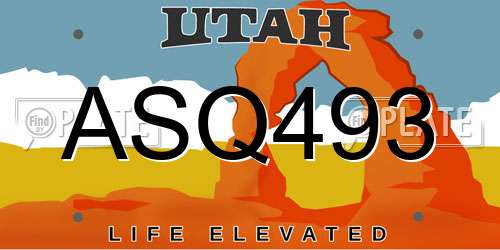 ASQ493 Utah License Plate
