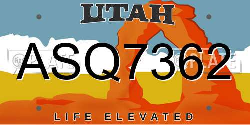 ASQ7362 Utah License Plate