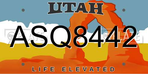 ASQ8442 Utah License Plate