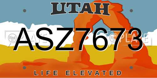 ASZ7673 Utah License Plate