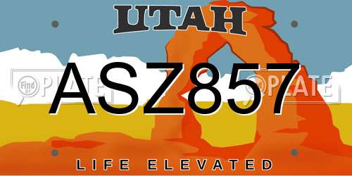 ASZ857 Utah License Plate