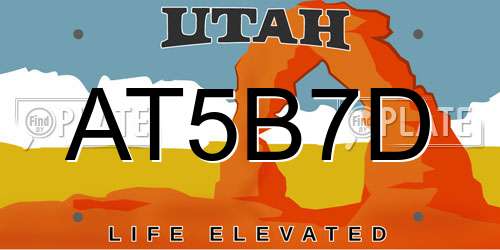 AT5B7D Utah License Plate