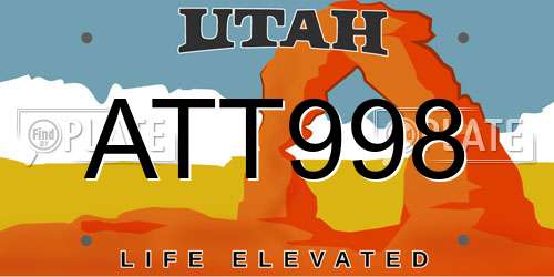 ATT998 Utah License Plate
