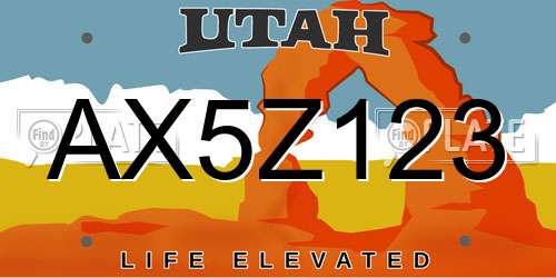 AX5Z123 Utah License Plate