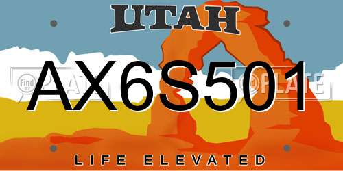 AX6S501 Utah License Plate