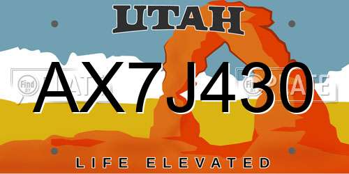 AX7J430 Utah License Plate